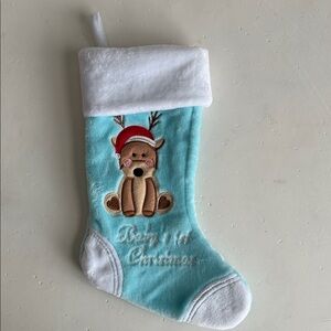 Blue Reindeer Baby's First Christmas Stocking